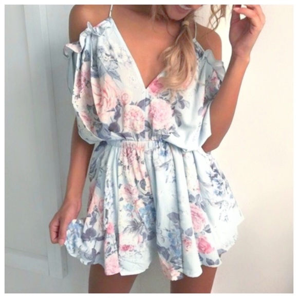 Girly Floral Flirty Jumpsuit blue dress - Picture 2 of 7